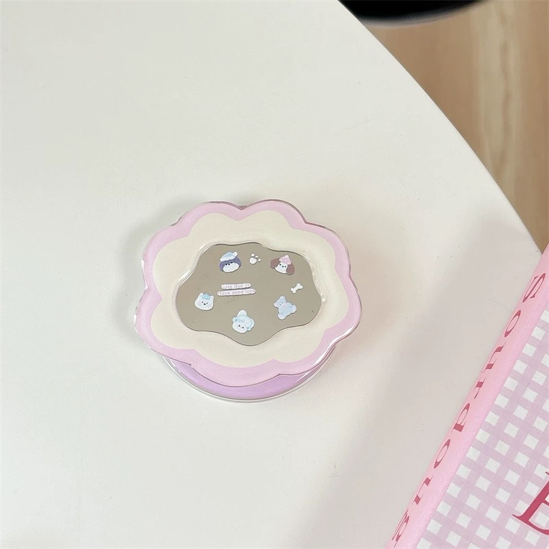 Phone Accessories Cute - ขาตั้งโทรศัพท์การ์ตูนแบบยืดหดได้ 360 องศา พร้อมกระจกสไตล์คาวาอี้ ° ที่จับโทรศัพท์กันลื่นแบบหมุนได้