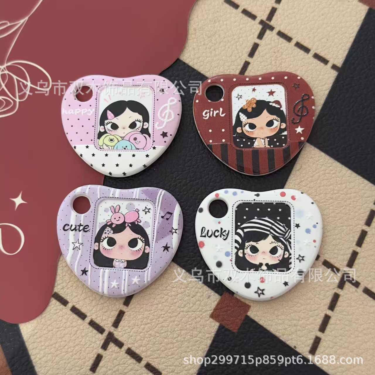 Phone Accessories Hanging - 10 ชิ้น ลูกปัดลายพิมพ์นูน ลายเด็กหญิงตัวเล็ก หยกน้อย ลูกปัดรูปหัวใจขนาดใหญ่