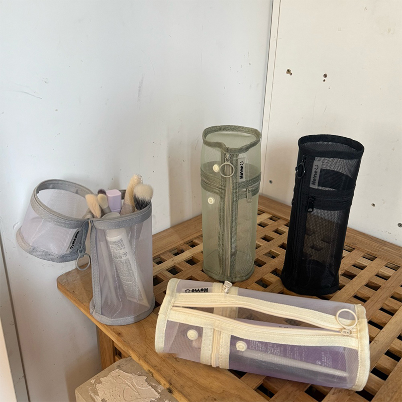 Phone Accessories For Travel - กระเป๋าเก็บแปรงแต่งหน้าแบบตาข่ายพกพาได้แบบสองฟังก์ชั่น, ที่ใส่แปรงแบบตั้งได้ความจุขนาดใหญ่, กระเป๋าใส่เครื่องสำอางสำหรับเดินทางแบบเรียบง่าย