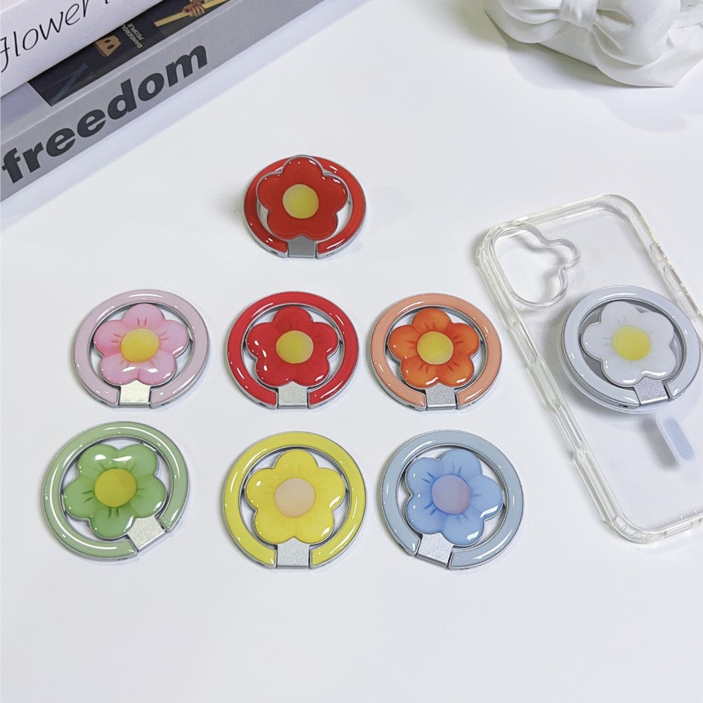 Phone Accessories Cute - ที่วางโทรศัพท์แบบแม่เหล็กพับได้ลายดอกไม้ พร้อมแหวนจับกันตก ขาตั้งโทรศัพท์อเนกประสงค์สำหรับตั้งโต๊ะ ใช้ได้กับ iPhone และ