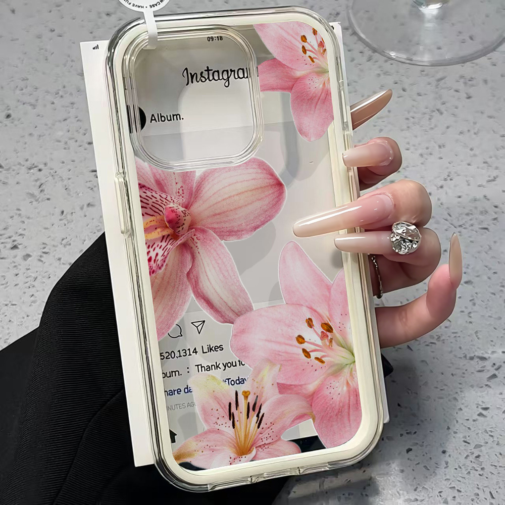 Phone Accessories To Sell - เคสโทรศัพท์ใสลายดอกลิลลี่สีชมพูสำหรับ iPhone 17 11 12 14